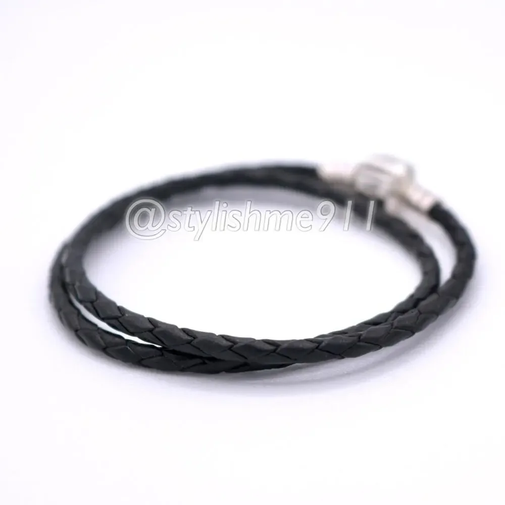 Authentic PANDORA Double Black Leather Bracelet - 590705CBK-D